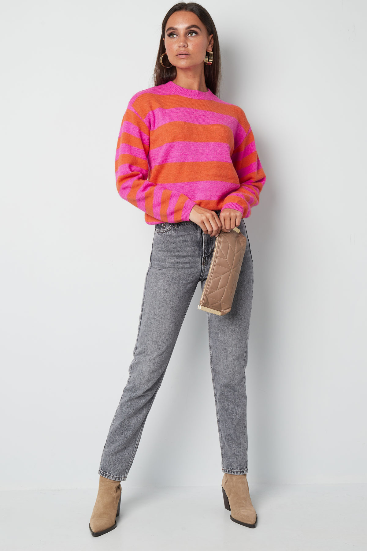 Knitted striped sweater - pink orange Picture10